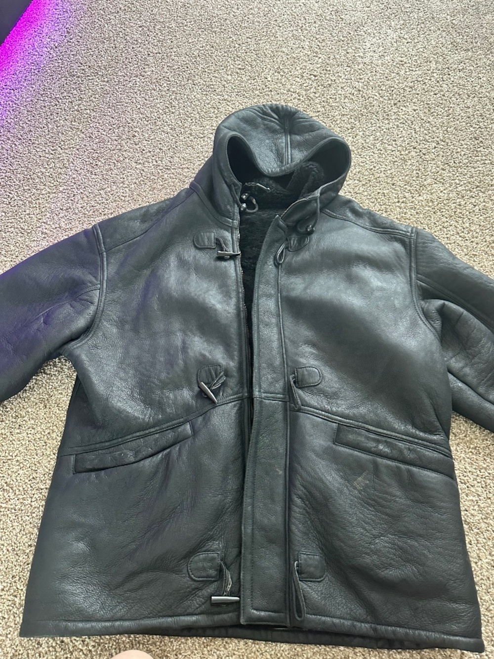 Skins by Tora Genuine Leather Shearling Coat — Black — XL